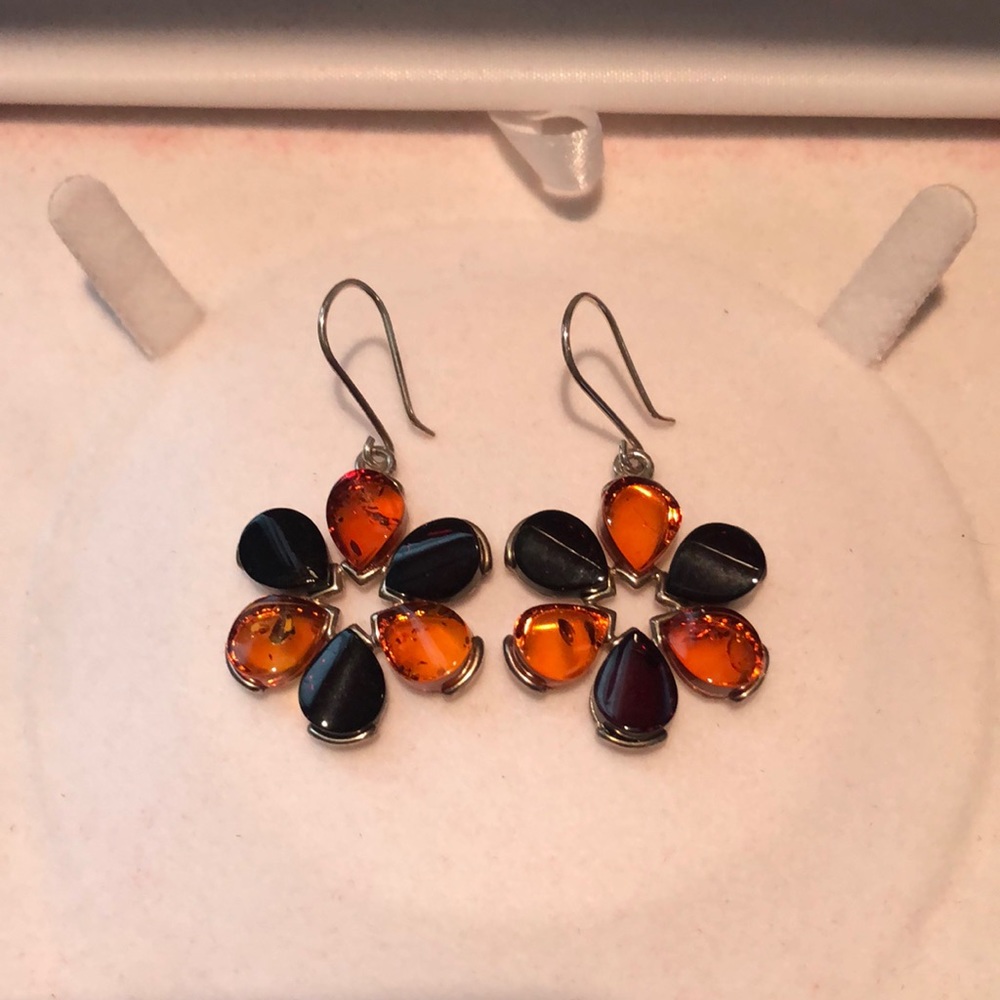 Sterling silver and amber earrings